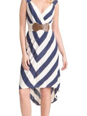 Remain ‘Nionne’ Navy & Cream Chevron Striped High-Low Hem Dress - NWT